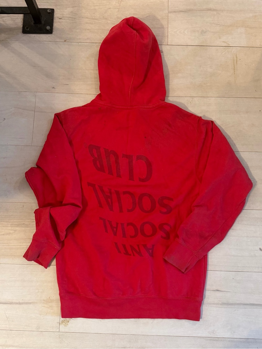 Anti Social Social Club Red Crewneck Hoodie with Inverted Back Logo